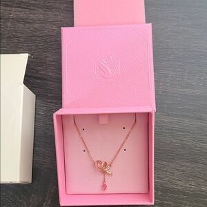 Swarovski Gold Necklace with Pink Crystal